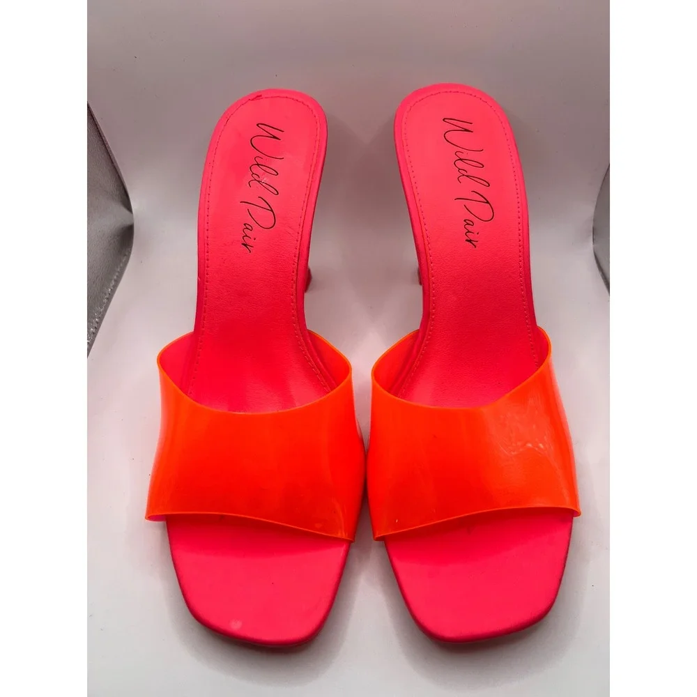 Wild Pair Luuna Slide‎ Neon Pink Dress Sandal Heels Size 8.5 Summer Club Wear